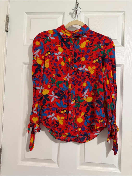 Anthropologie Tops - Anthropologie Red Floral Maeve Button-Front Blouse